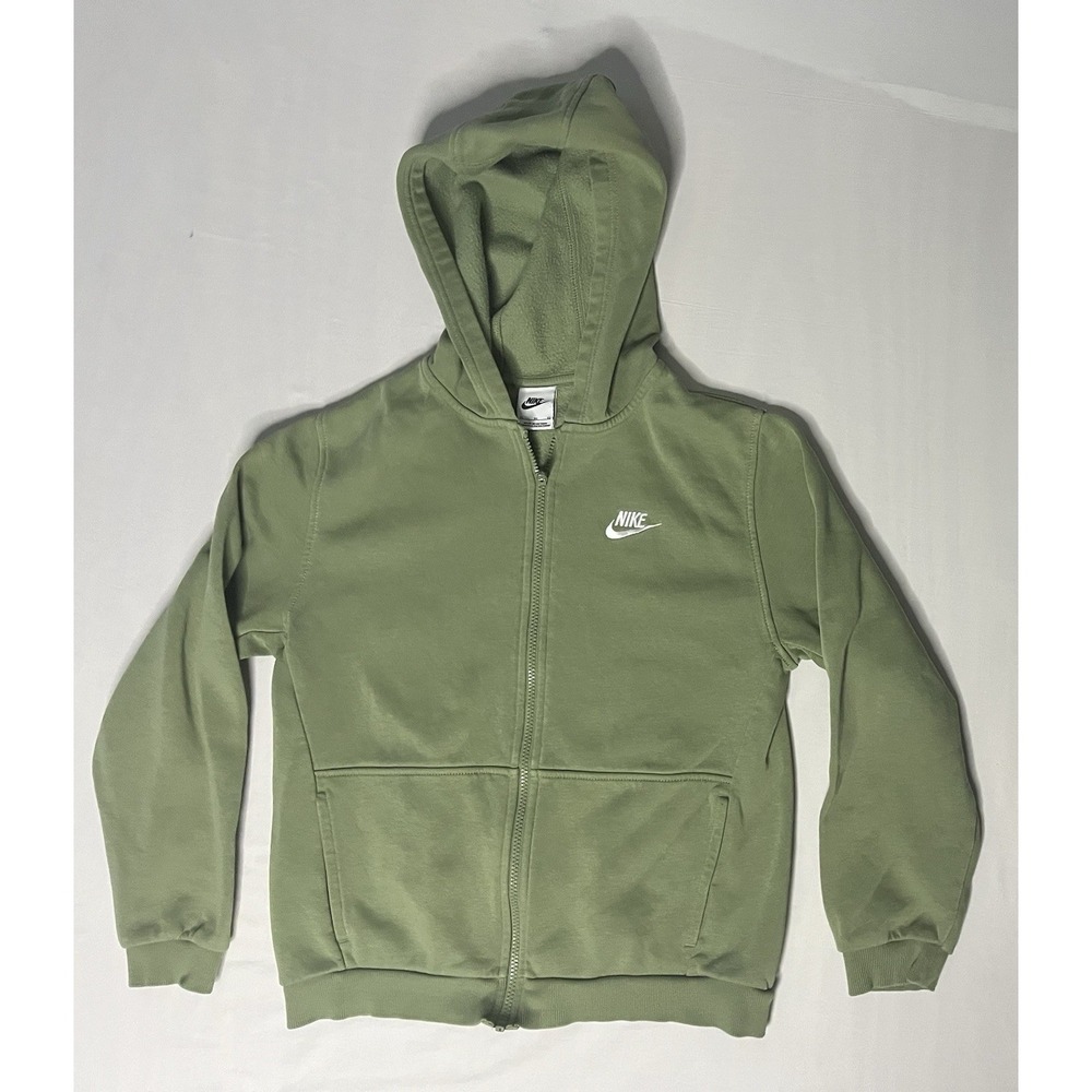 Nike Sportswear Club Fleece Hoodie Jacket Kids Size XL Green Full Zip FD3004